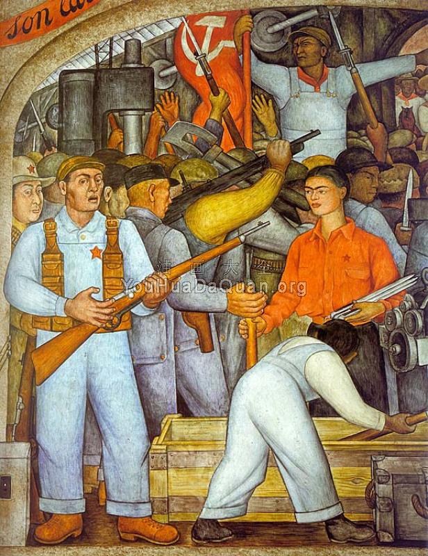 The Arsenal- Frida Kahlo Distributes Arms - 迭戈·里维拉